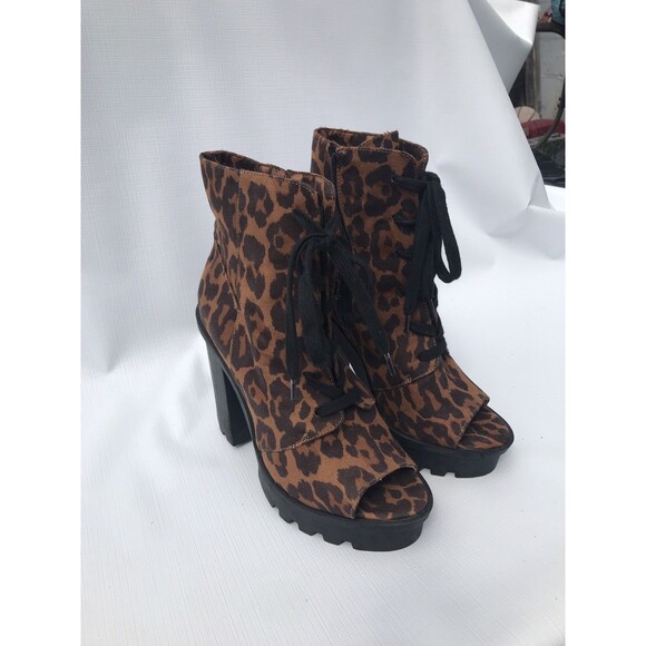Jessica Simpson Women's Lizzah Animal Print Faux Suede Open Toe Bootie Size 8m - Picture 2 of 10
